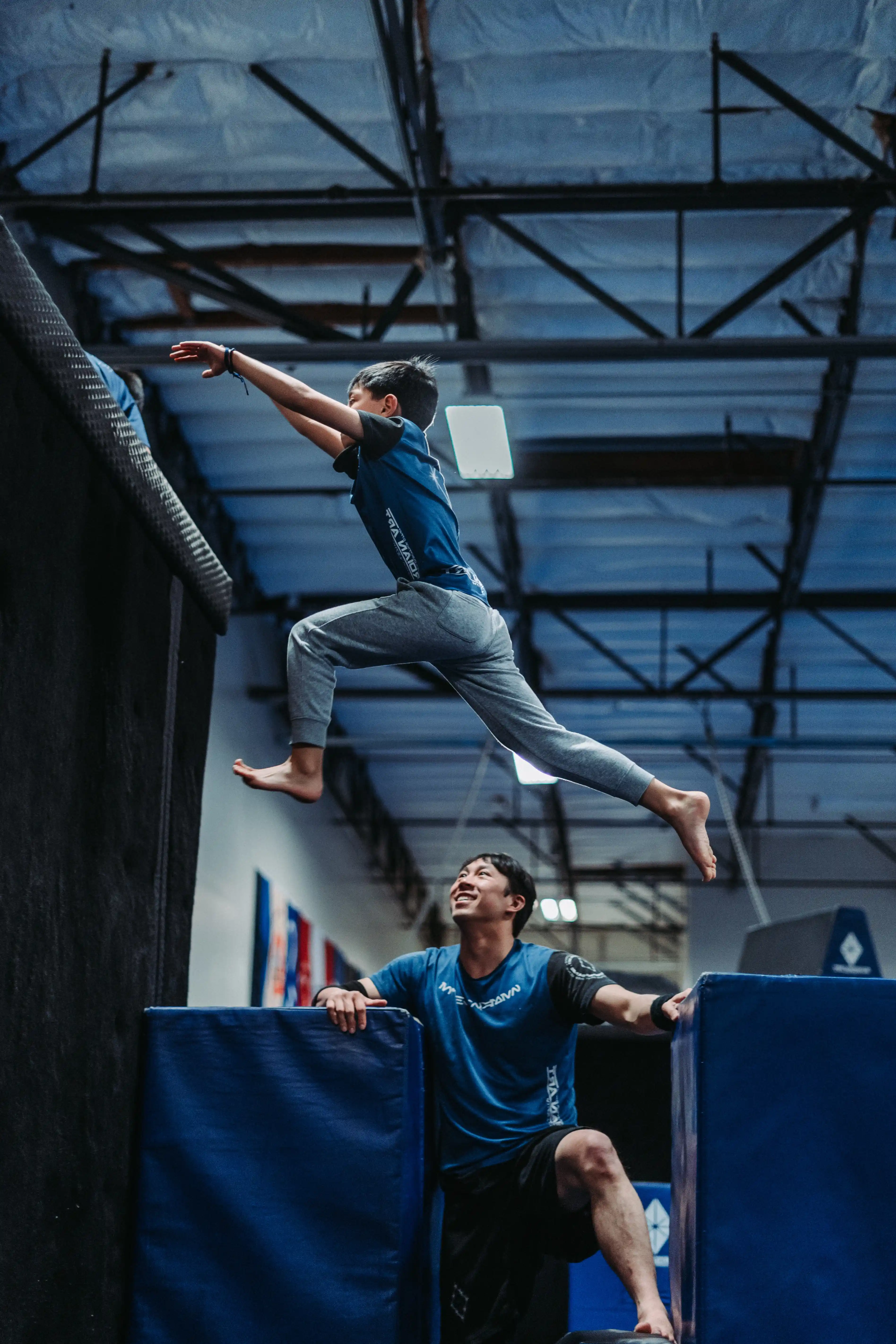 Kids training parkour at The Praxeum in San Jose
